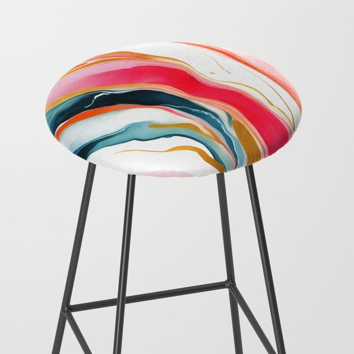 Colorgasmic Marble, Abstract Resin Fluid Painting, Contemporary Eclectic Agate, Bohemian Pink Blue Modern Boho Stool Gallery Image 2