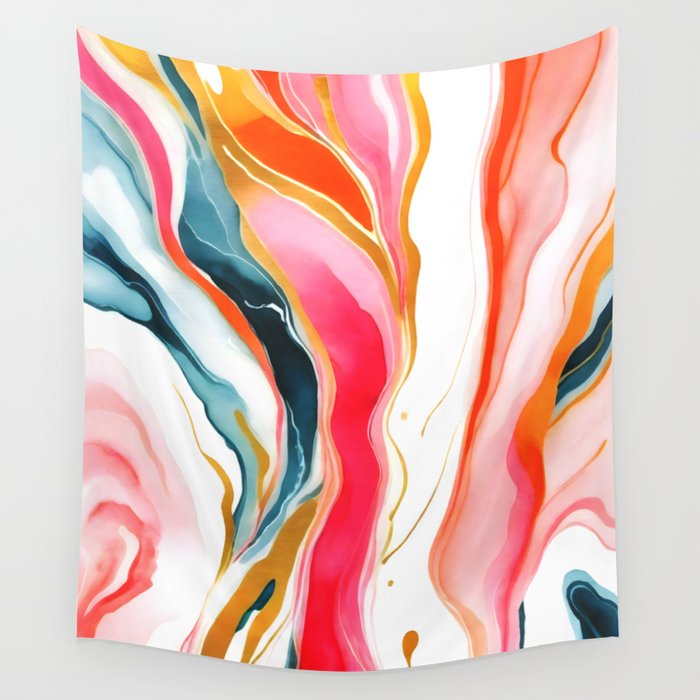 Colorgasmic Marble, Abstract Resin Fluid Painting, Contemporary Eclectic Agate, Bohemian Pink Blue Modern Boho Wall Tapestry Gallery Image 4