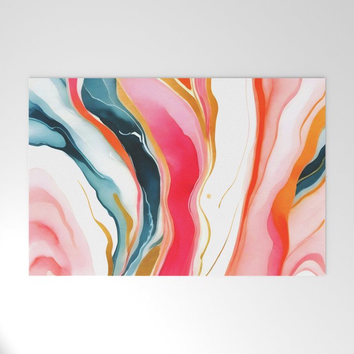 Colorgasmic Marble, Abstract Resin Fluid Painting, Contemporary Eclectic Agate, Bohemian Pink Blue Modern Boho Welcome Mat Gallery Image 1