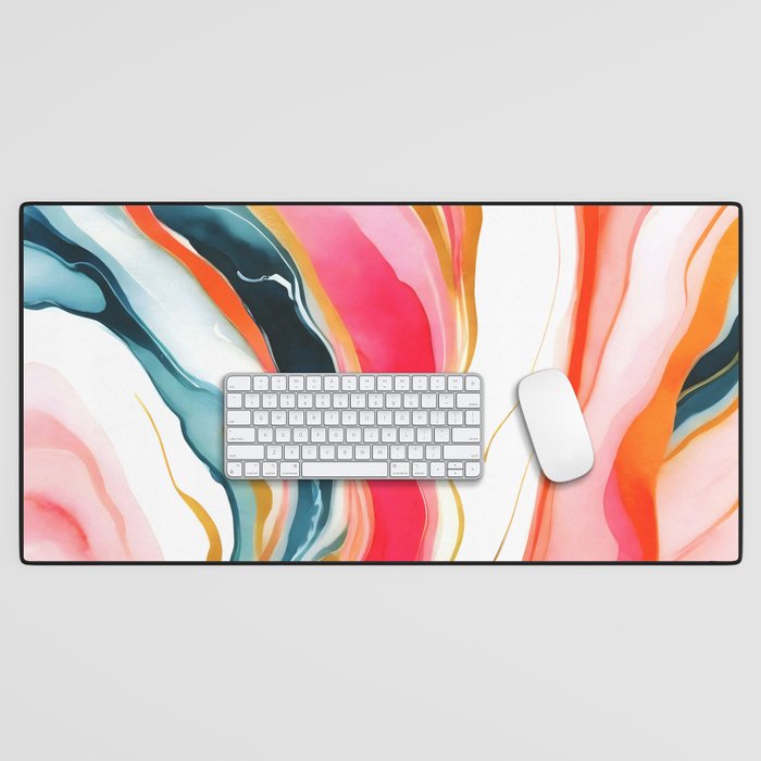 Colorgasmic Marble, Abstract Resin Fluid Painting, Contemporary Eclectic Agate, Bohemian Pink Blue Modern Boho Desk Mat Gallery Image 1
