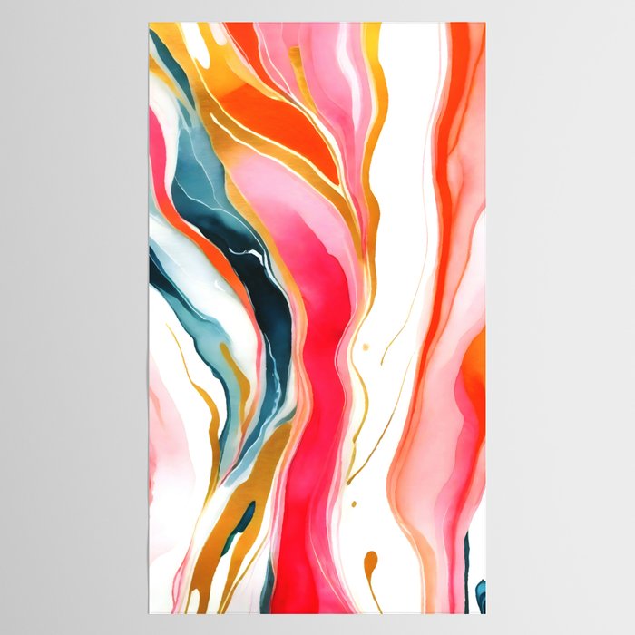Colorgasmic Marble, Abstract Resin Fluid Painting, Contemporary Eclectic Agate, Bohemian Pink Blue Modern Boho Tablecloth Gallery Image 2