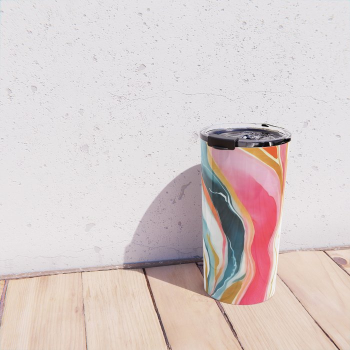 Colorgasmic Marble, Abstract Resin Fluid Painting, Contemporary Eclectic Agate, Bohemian Pink Blue Modern Boho Travel Mug Gallery Image 4