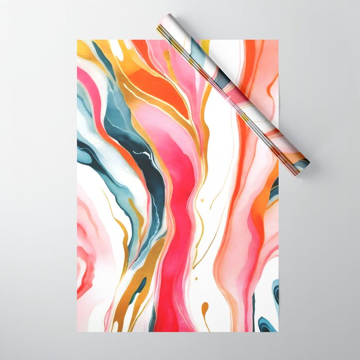 Colorgasmic Marble, Abstract Resin Fluid Painting, Contemporary Eclectic Agate, Bohemian Pink Blue Modern Boho Wrapping Paper Gallery Image 1