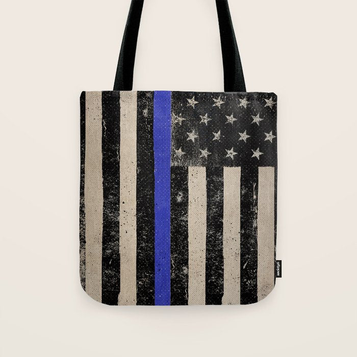 Thin Blue Line Police Flag First Responder USA Hero Tote Bag Gallery Image 1