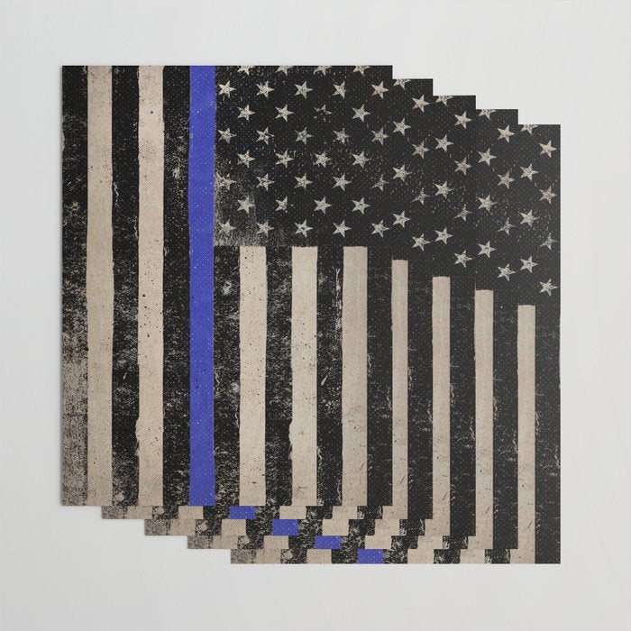 Thin Blue Line Police Flag First Responder USA Hero Wrapping Paper Gallery Image 3