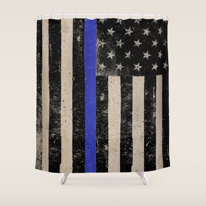 Thin Blue Line Police Flag First Responder USA Hero Shower Curtain Gallery Image 1