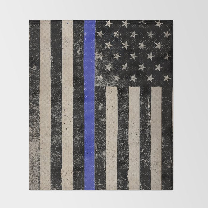 Thin Blue Line Police Flag First Responder USA Hero Throw Blanket Gallery Image 2