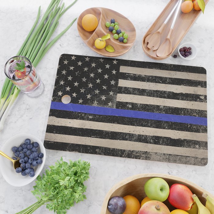 Thin Blue Line Police Flag First Responder USA Hero Cutting Board Gallery Image 2