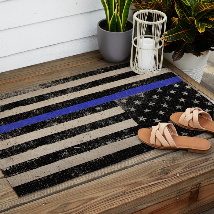 Thin Blue Line Police Flag First Responder USA Hero Outdoor Rug Gallery Image 2