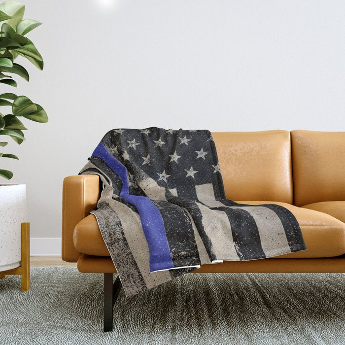 Thin Blue Line Police Flag First Responder USA Hero Throw Blanket Gallery Image 1