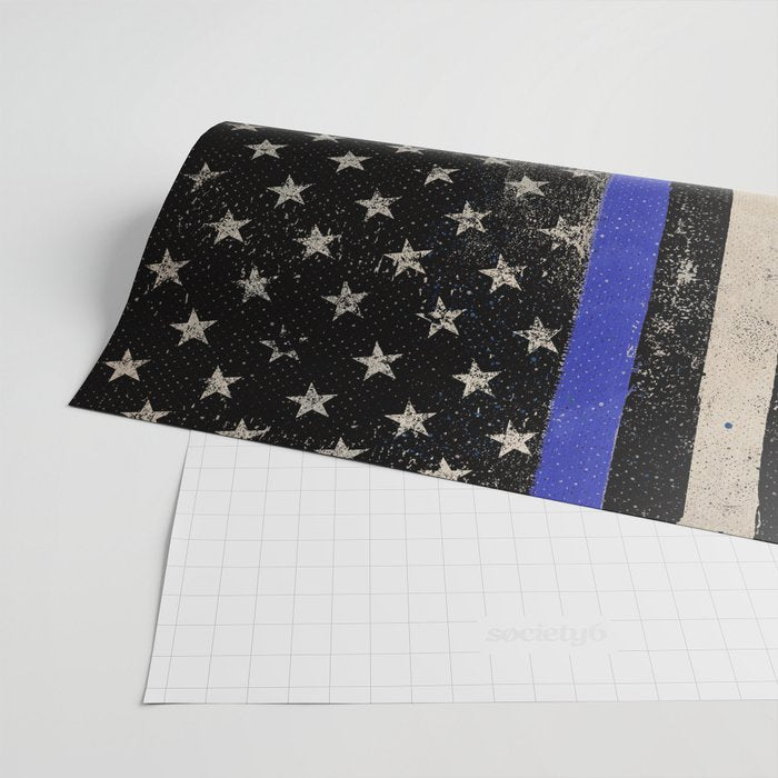 Thin Blue Line Police Flag First Responder USA Hero Wrapping Paper Gallery Image 2