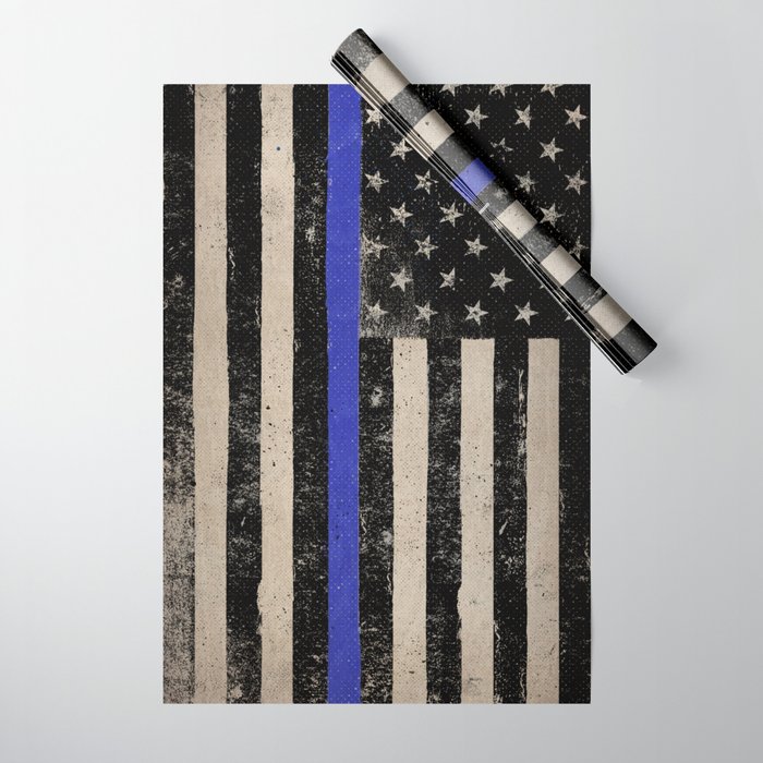 Thin Blue Line Police Flag First Responder USA Hero Wrapping Paper Gallery Image 1