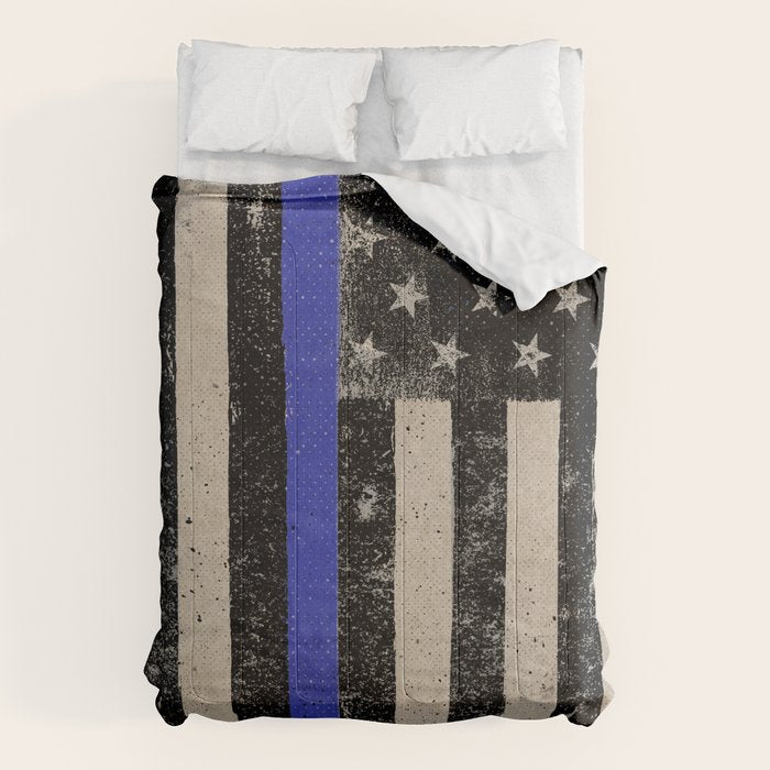 Thin Blue Line Police Flag First Responder USA Hero Comforter Gallery Image 6