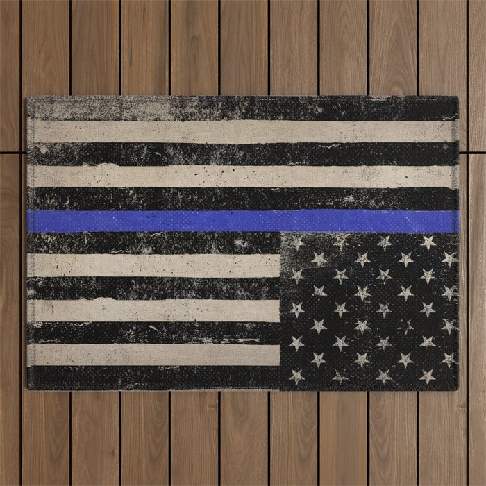 Thin Blue Line Police Flag First Responder USA Hero Outdoor Rug Gallery Image 1