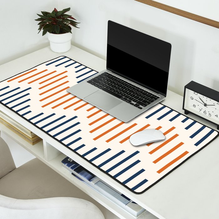 Geometric Arrow Lines 2 in Navy Blue Orange Desk Mat Gallery Image 2