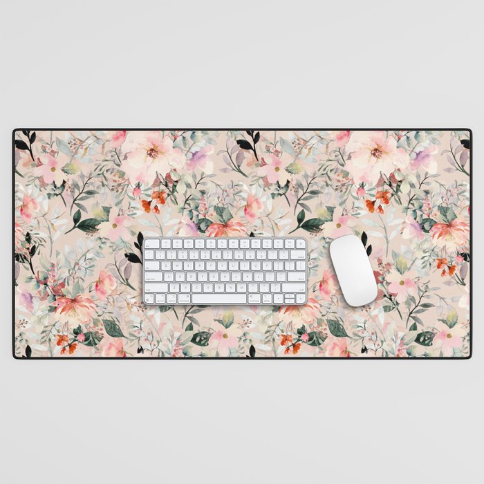 Cottagecore Summer Watercolor Floral Prints Desk Mat Gallery Image 1