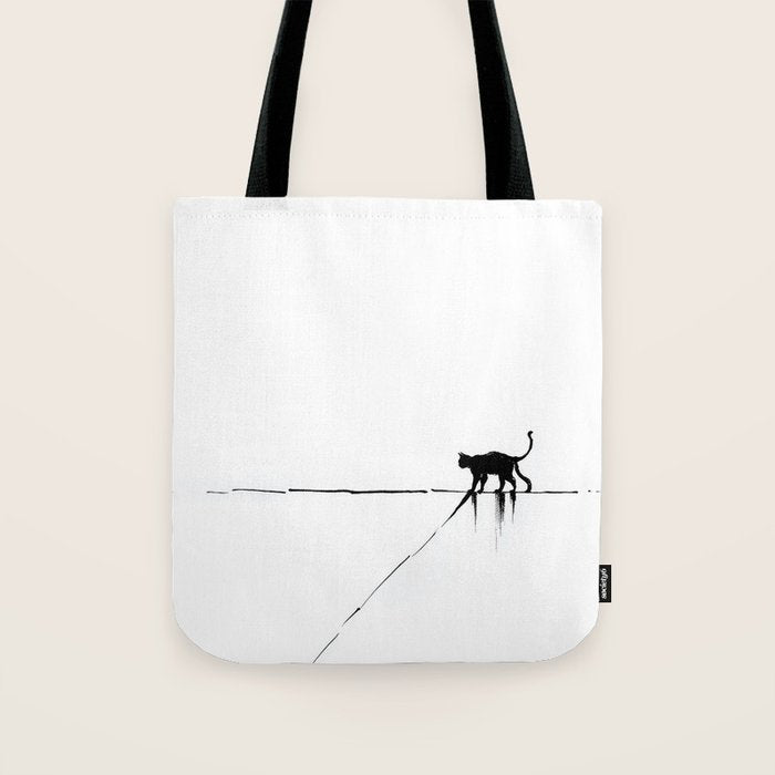 Minimal Cat on a Line Tote Bag Gallery Image 1