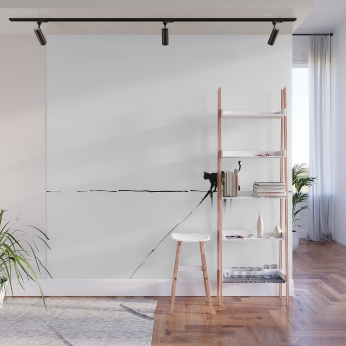 Minimal Cat on a Line Wall Mural Gallery Image 1