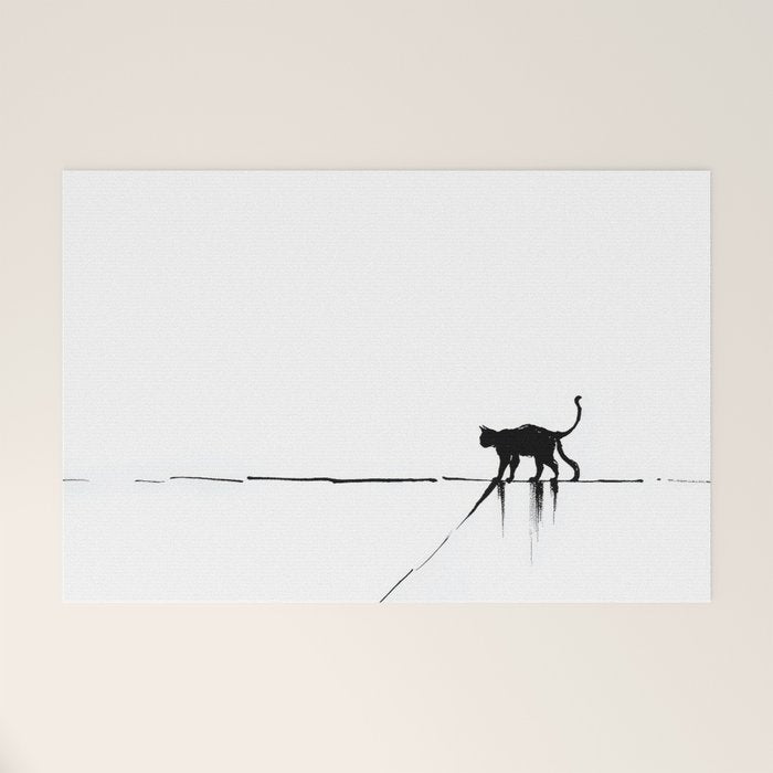 Minimal Cat on a Line Welcome Mat Gallery Image 1