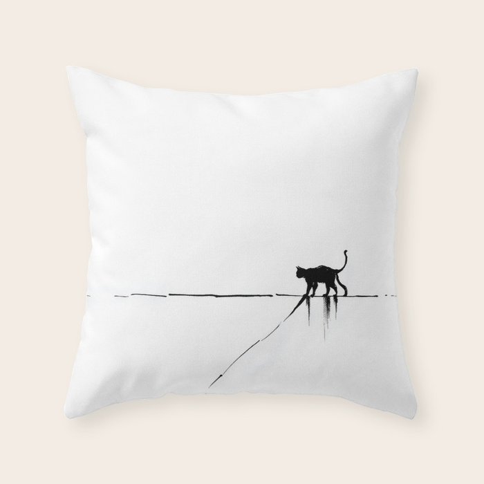 Minimal Cat on a Line Throw Pillow Gallery Image 6