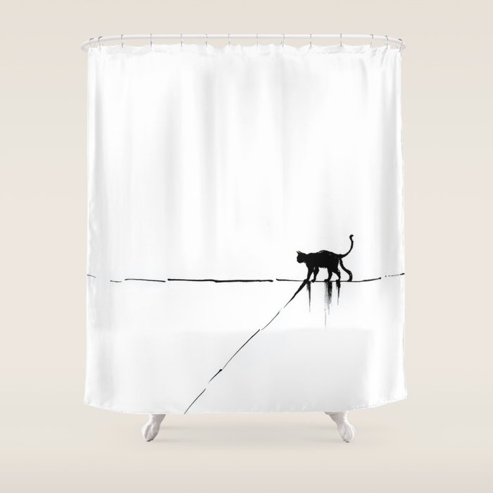 Minimal Cat on a Line Shower Curtain Gallery Image 1