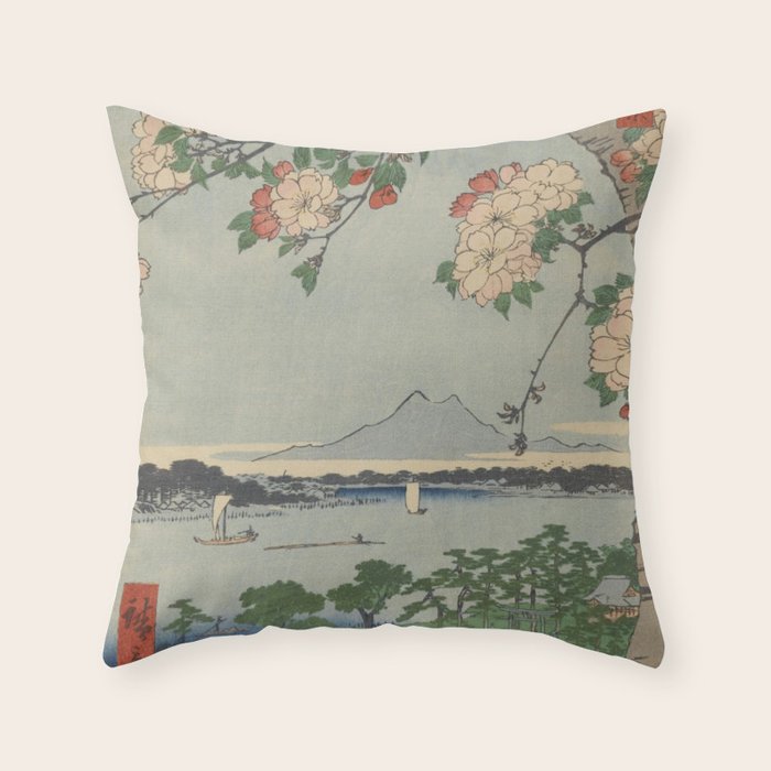 Cherry Blossoms on Spring River Ukiyo-e Japanese Art Throw Pillow Gallery Image 6