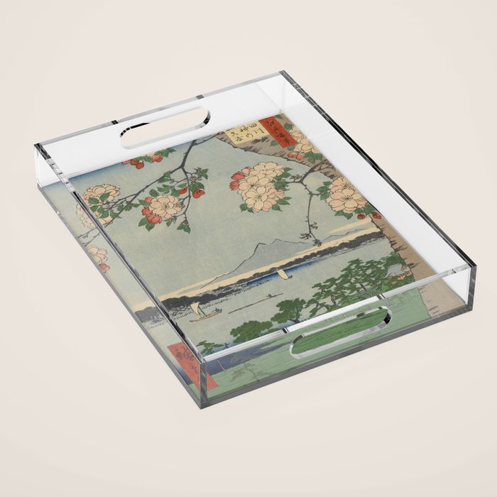 Cherry Blossoms on Spring River Ukiyo-e Japanese Art Acrylic Tray Gallery Image 1
