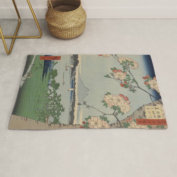 Cherry Blossoms on Spring River Ukiyo-e Japanese Art Rug Gallery Image 1
