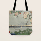 Cherry Blossoms on Spring River Ukiyo-e Japanese Art Tote Bag Gallery Image 1