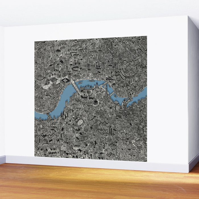 London color map city drawing illustration Thames Wall Mural Gallery Image 2