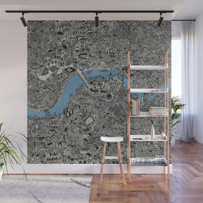 London color map city drawing illustration Thames Wall Mural Gallery Image 1