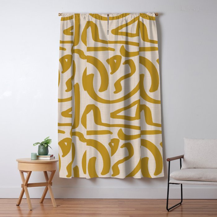 Retro Mustard Scribbles - Abstract Mid Century Brush Window Curtain Gallery Image 5