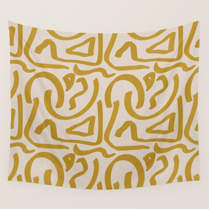 Retro Mustard Scribbles - Abstract Mid Century Brush Wall Tapestry Gallery Image 4
