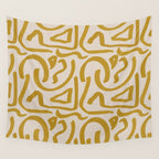 Retro Mustard Scribbles - Abstract Mid Century Brush Wall Tapestry Gallery Image 4