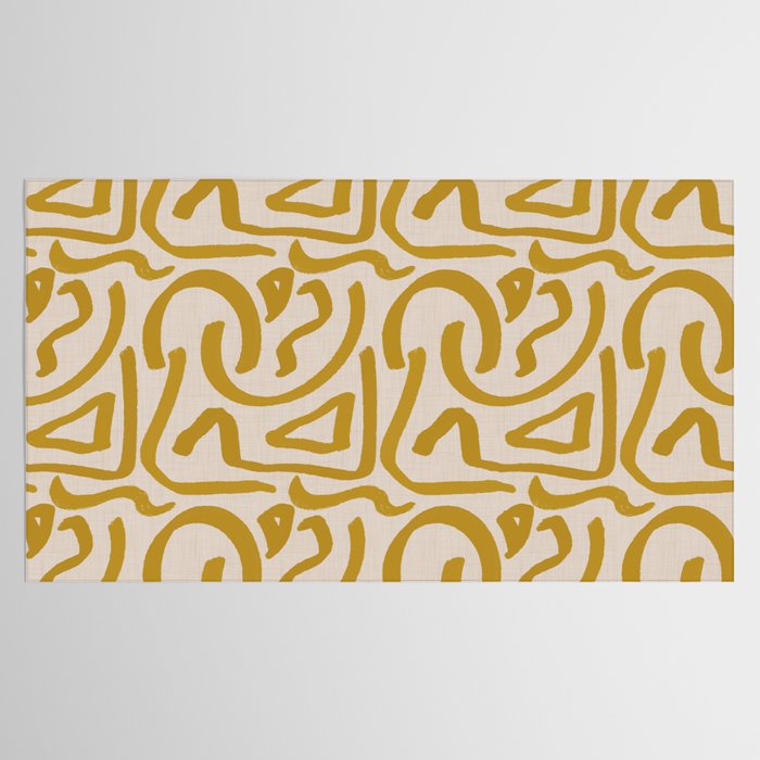Retro Mustard Scribbles - Abstract Mid Century Brush Tablecloth Gallery Image 2