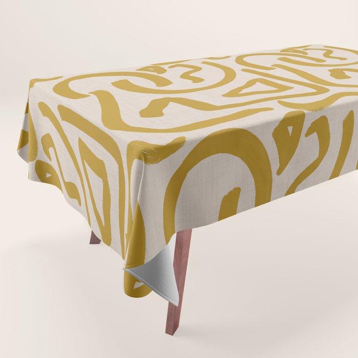 Retro Mustard Scribbles - Abstract Mid Century Brush Tablecloth Gallery Image 1
