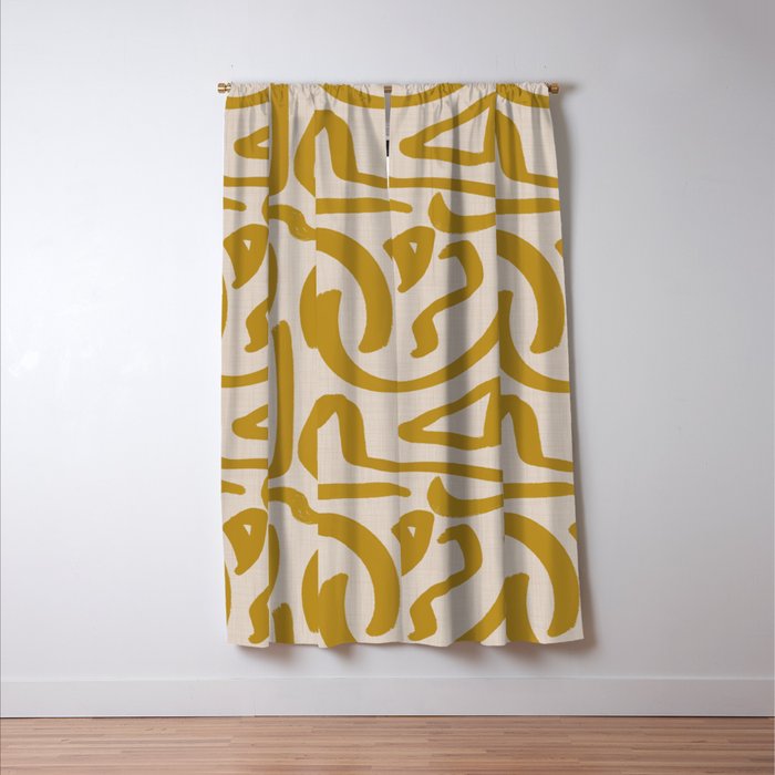 Retro Mustard Scribbles - Abstract Mid Century Brush Window Curtain Gallery Image 3