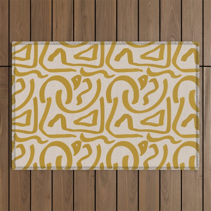 Retro Mustard Scribbles - Abstract Mid Century Brush Outdoor Rug Gallery Image 1