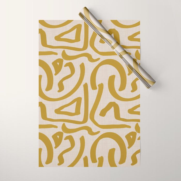 Retro Mustard Scribbles - Abstract Mid Century Brush Wrapping Paper Gallery Image 1