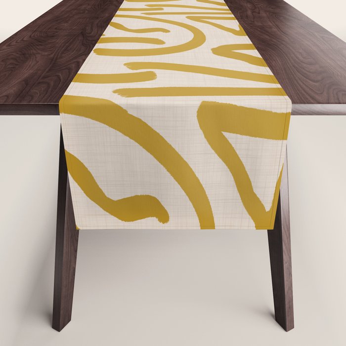 Retro Mustard Scribbles - Abstract Mid Century Brush Table Runner Gallery Image 1