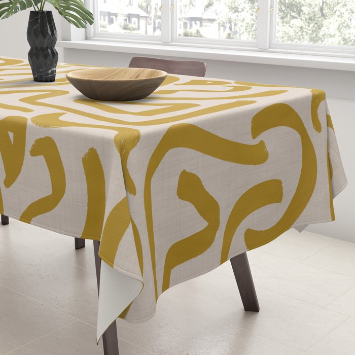Retro Mustard Scribbles - Abstract Mid Century Brush Tablecloth Gallery Image 3