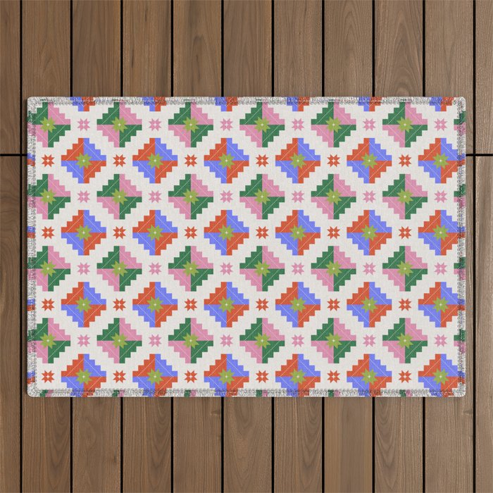 Festive Quilted Starburst Pattern - Vibrant Holiday Design Outdoor Rug Gallery Image 1