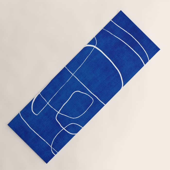 White Line Art Cobalt Blue Background Neon Look Yoga Mat Gallery Image 1