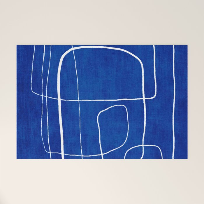 White Line Art Cobalt Blue Background Neon Look Welcome Mat Gallery Image 1