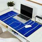 White Line Art Cobalt Blue Background Neon Look Desk Mat Gallery Image 2