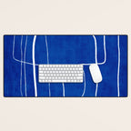 White Line Art Cobalt Blue Background Neon Look Desk Mat Gallery Image 1