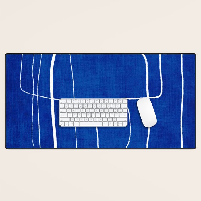 White Line Art Cobalt Blue Background Neon Look Desk Mat Gallery Image 1