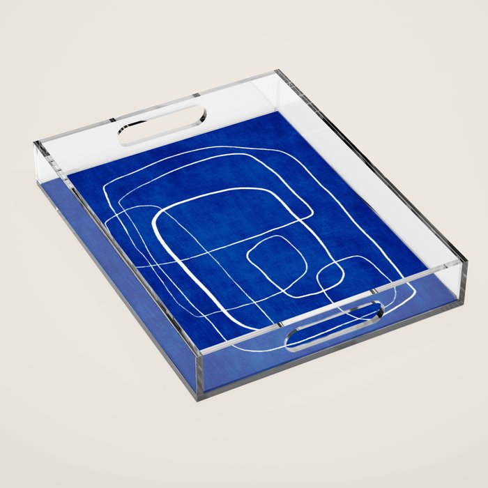 White Line Art Cobalt Blue Background Neon Look Acrylic Tray Gallery Image 1