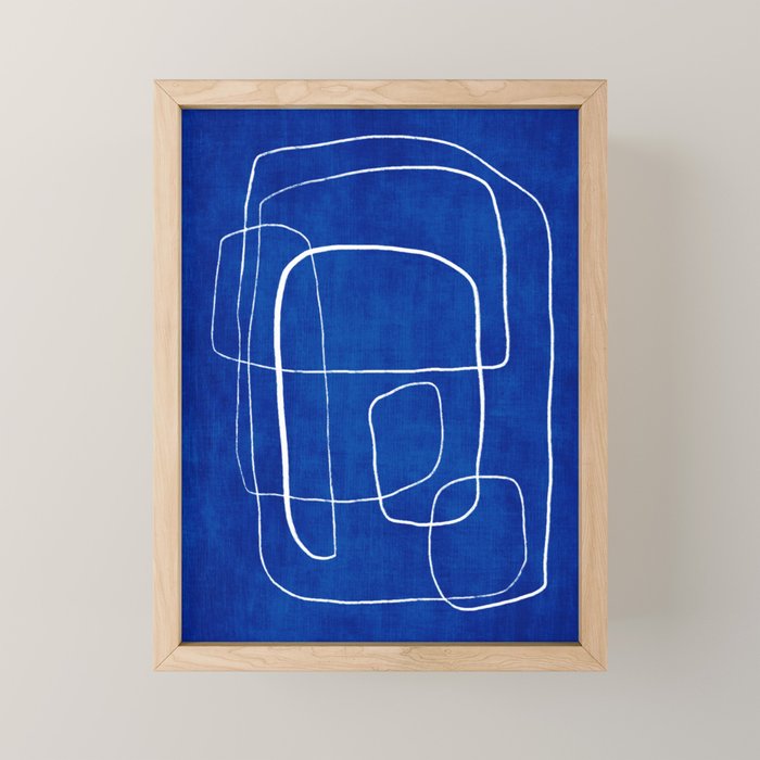White Line Art Cobalt Blue Background Neon Look Mini Art Print Gallery Image 1