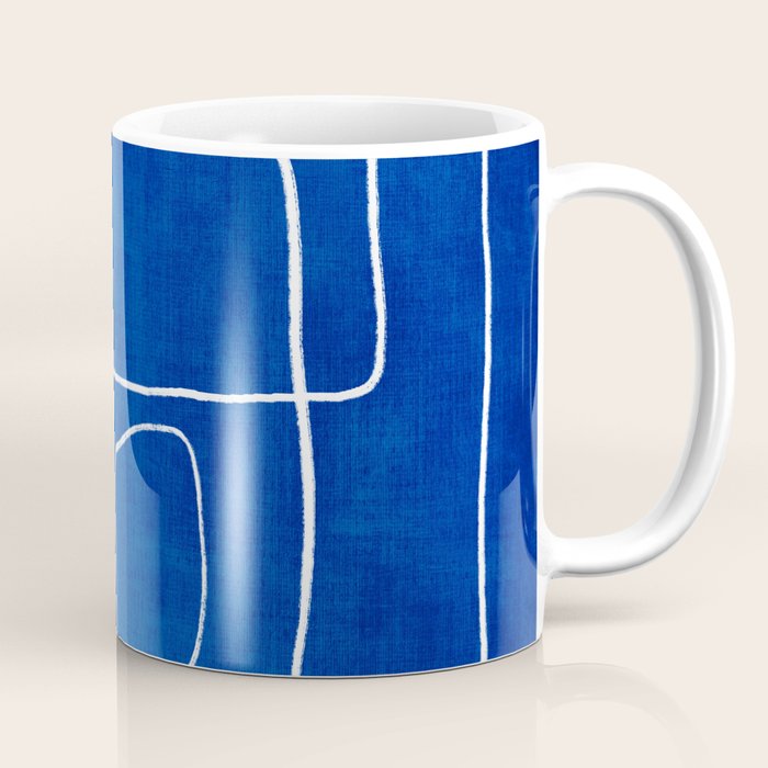 White Line Art Cobalt Blue Background Neon Look Coffee Mug Gallery Image 1